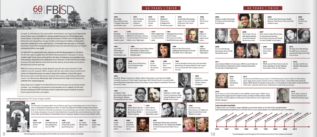 FBISD 60 Anniversary FBISD Magazine spread 